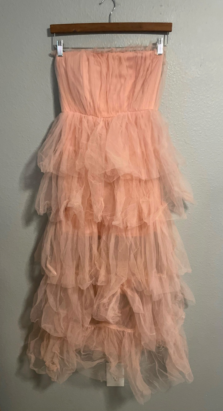 Amable By Mable Dress Womens Small Pink Tulle Strapless Ruffle Princess Glinda